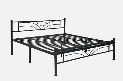 Image of Zyra Metal King Size Bed Without Storage | Wrought Iron Double Bed with Headboard & Footboard | Sturdy Powder Coated Platform Bed King Size Cot for BedroomLivingRoom Black (75x72)