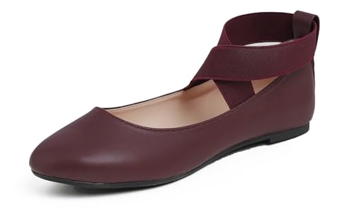 FEVERSOLE Women's Fashion Elastic Ankle Strap Shoes Round Toe Ballet Flat