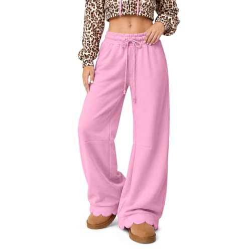 Womens Wide Leg Sweatpants Baggy Scalloped Hem Barrel Sweatpants Pants - image 4