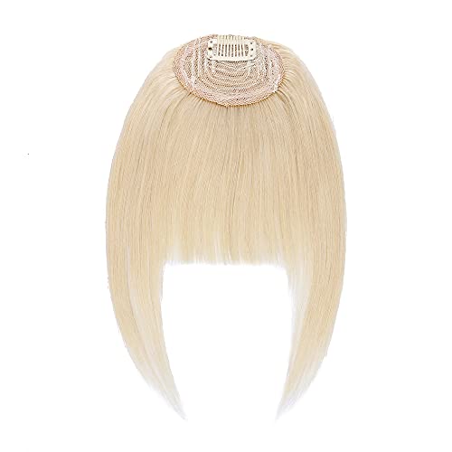 Clip in Bangs Human Hair Extensions with Temples One Piece French Curved Bangs Down #60 Platinum Blonde