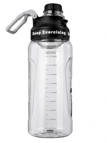 Image of 2 Liter Gym Sports Water Bottle Gallon Gym Bottle, Travel Bottle BPa Free material With Easy To Carry Handel Portable Mouth Motivational Sports Bottle (Dark Black)