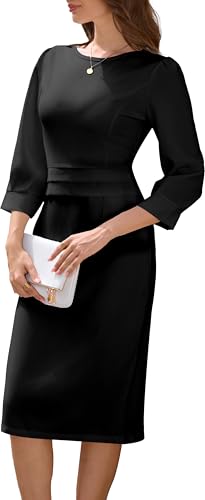 Image of Church Dress for Women Hem Peplum Skirt with Belted Midi Dresses Fit for Office and Cocktail Party