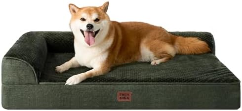 EHEYCIGA Memory Foam Dog Bed Large Sized Dogs, Waterproof Dog Bed Orthopedic with Washable Removable Cover, Non-Slip Pet Bed Couch, 36x27x6 Inches, Dark Green