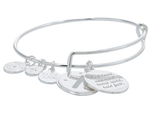 Alex and Ani Faith and Cross Slider Charm Expandable Wire Bangle Bracelet, Shiny Silver Finish,Silver Charm, 2 to 3.5 in