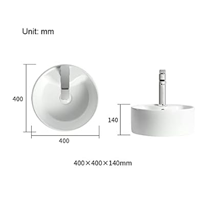 Badezimmerspüle Waschbecken Handwaschbecken Rundes 15,7-Zoll-Waschbecken mit Armaturen, Waschbecken über der Theke, weiße Waschbecken, Keramik-Waschbecken, Aufsatzwaschbecken, runde Waschbecken for Ba – Bild 3