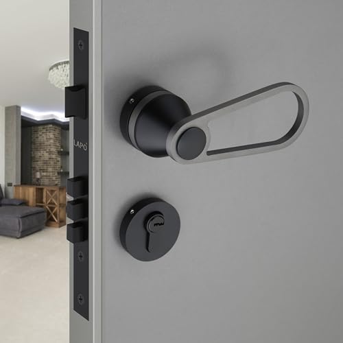 Image of LAPO Brass Mortise Door Lock for Home Main Door & Bedroom with Handle | Heavy-Duty 70mm Cylinder | 50x85mm Body | 3 Brass Keys | Left-Right Fit 30-50mm Door Home Office Hotel | Black Finish | Ro-152
