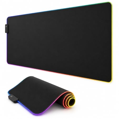HUADO RGB Gaming Mouse Pad 4 mm Thickness 30 × 80 cm Large Mouse Pad for Desk 13 Light Modes Non-Slip Rubber Base Waterproof for PC Laptop Office Gaming Use