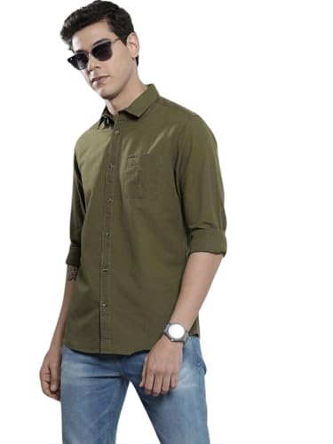 Image of The Indian Garage Co Men Regular Fit Solid Full Sleeves Cutaway Collar Casual Shirt