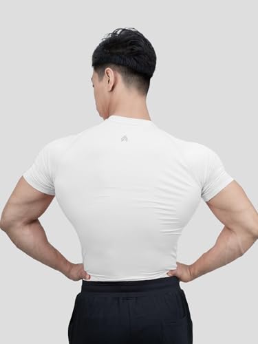 Image of Athflex Edge Compression T Shirt Compression T Shirt for Men Polyester Spandex Stretch Training Running Fitness Gym Workout Activewear Athletic Top White