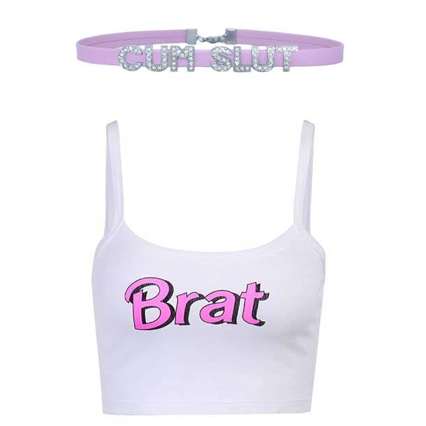 Rhomba Pink CUM SLUT Chokers For Women,PU Leather Collar For Girl Friend,Rhinestone Sexy Leash Necklace Jewelry For Wife2