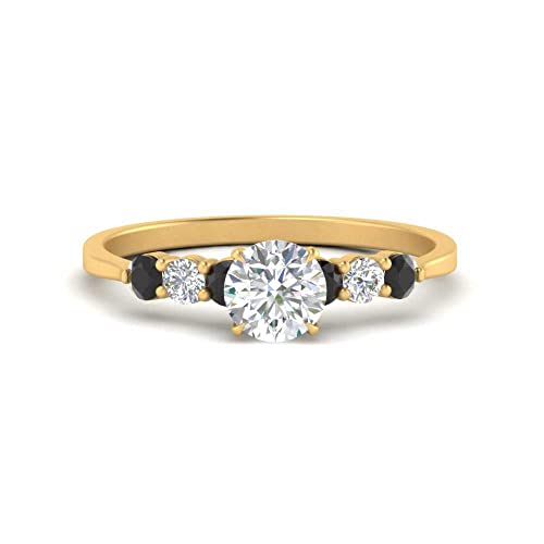 Image of Choose Your Gemstone Round Accented Diamond CZ Ring Yellow Gold Plated Round Shape Side Stone Engagement Rings Matching Jewelry Wedding Jewelry Easy to Wear Gifts US Size 4 to 12