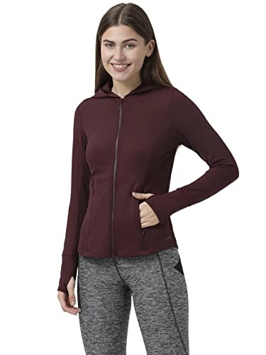Image of Jockey MW31 Women's Microfiber Elastane Stretch Slim Fit Standard Hoodie Active Wear Jacket with Curved Back Hem and Stay Dry Treatment