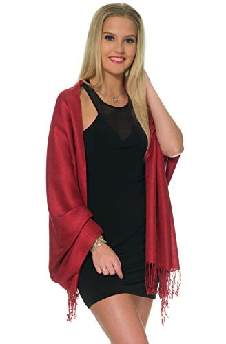 Pashmina Shawls and Wraps for Evening Dresses, Large Soft Pashmina Wedding Burgundy Shawl - Thumbnail 5