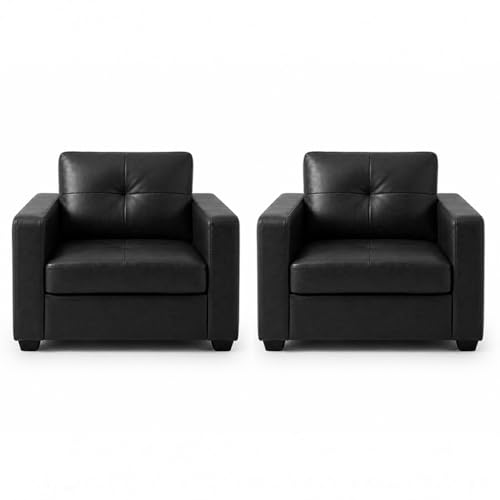 Image of FURNY Hariston 5 Seater Leatherette 3+2 Sofa Set (Black) in Premium Finish| Durable Comfort | Ideal for Living Room