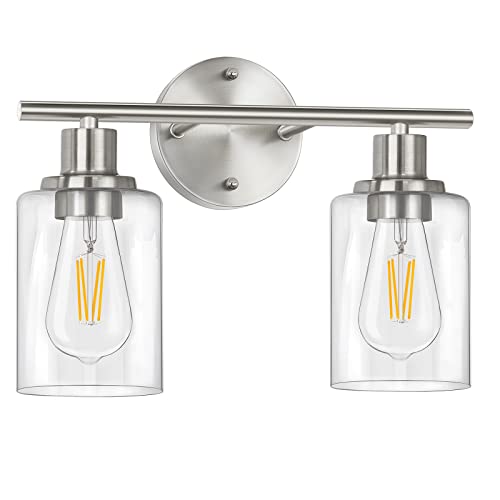 Image of Bathroom Light Fixtures, 2 Light Vanity Light, Silver Wall Sconces Lighting