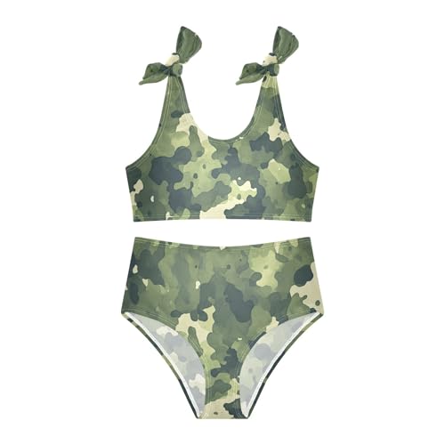 KLL Camouflage Pattern Trendy Style Girls 2 Piece Bikini Set Beach Swimsuit Swimwear Adjustable Strap3
