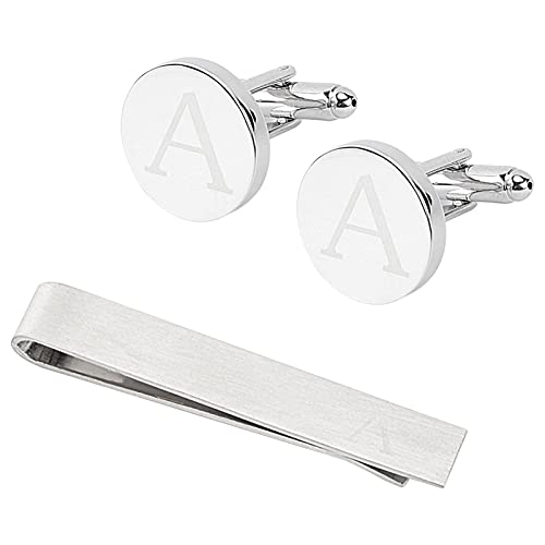 GORGECRAFT Klassieke Manchetknopen Tie Clips en Tie Clip Bar Set voor Mannen Alfabet Initiële Letter Manchetknopen voor Formele Zakelijke Bruiloft,A