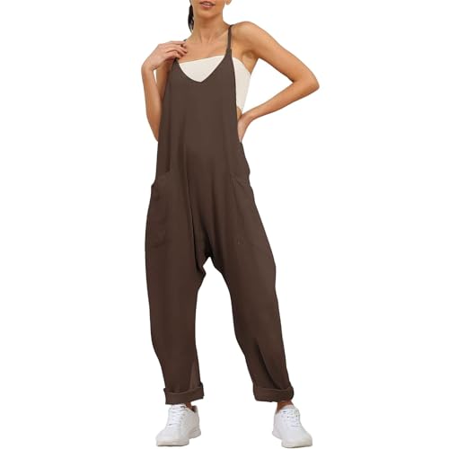 Lahloya - Overol de maternidad, overol de embarazo para mujer, overol casual de verano, sin mangas, con tirantes delgados, café, S