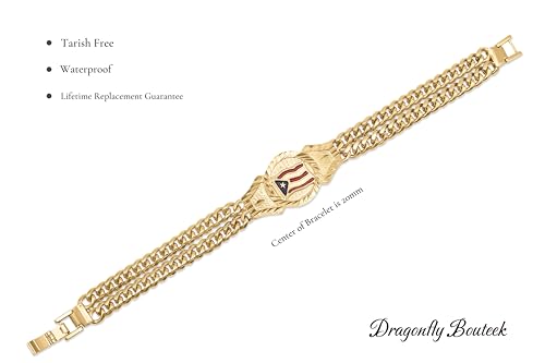 Puerto Rican Flag Double Chain Bracelet, 14k Gold Plated, No Fade, Men's Fashion Jewelry2