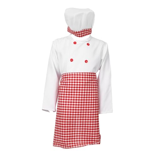 Disfraz de chef infantil rosa con bata manga larga y gorro de cocina