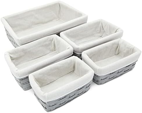 Nesting Baskets - 5-Piece Light Grey Wicker Storage Baskets - 2 Small 2 Medium 1 Large