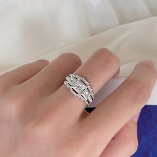 3PCS Princess Cut Wedding Ring Set for Women 2.8 Ctw Moissanite Bridal Ring Set Platinum Plated Silver Engagement Ring Set Bridal Set3