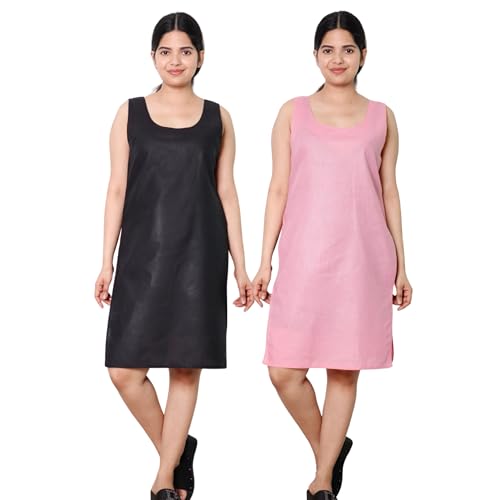 Image of KASANI Women's Camisole Cotton Long Knee-Length Sameej /Slip /Inner, Sleeveless, Pack of 2