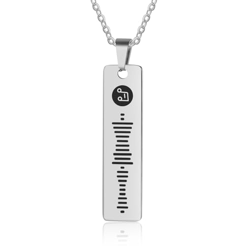 Personalized Music Spotify Scan Code Necklace Custom Bar Pendant Necklace for Women Men Engraved Name Necklace Stainless Steel Necklace Jewelry Gift
