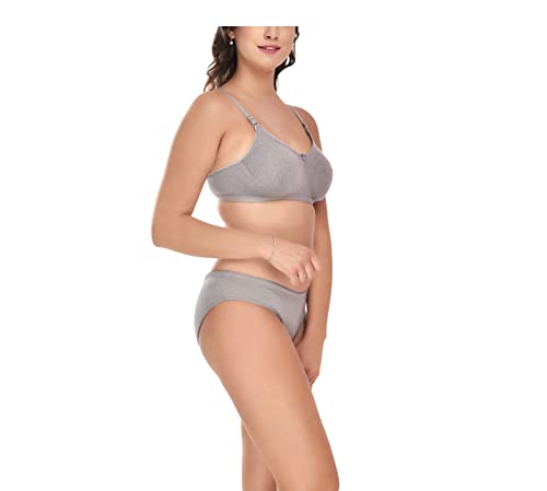 Image of Elina Women's Full Coverage Non Padded with Detachable Strap Cotton Hosiery Bra and Panty Set (Lovia Set)