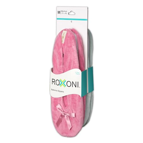 Roxoni Women's Terry Classic Cotton & Velour Ballerina Slippers (Pack of 2)3