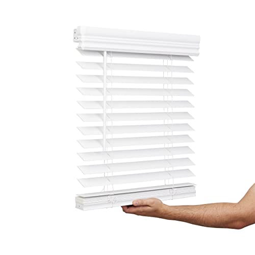 Lotus & Windoware Cordless, 2 Inch Faux Wood Blind, 24\" Wide x 60\" Long, Smooth, Bright White