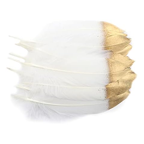 QLINDGK 40 pcs Dipped Gold & Silver Goose Feathers,5.9-8.7inch Natural Goose Feathers Gold Tipped White Feathers for DIY Crafts Home Party Wedding Festival Decoration Cover