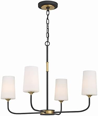 Crystorama Niles 4 Light Black Forged + Modern Gold Chandelier with Glass Shades