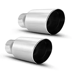 Apeixoto 2PCS Exhaust Tips 2.5 Inches Inlet 4 Inches Outlet 9 Inches Long Polished Exhaust Tailpipe with Double Wall Slant Cut