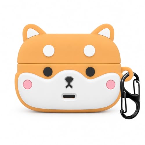 Image of Aniex Silicone Case Cover for realme Buds T500 Pro, Shockproof, Anti-Slip, Dustproof, Scratch Resistant, with Carabiner Hook, Full Body Protection (Shiba)