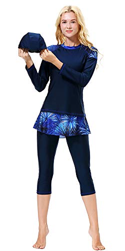 TianMaiGeLun Muslimische Badebekleidung Für Mädchen Bescheidenen Islamischen Badeanzüge Islamische Badeanzug Schwimmanzug Burkini Bademode Schwimmbekleidung Hijab Kleidung Muslim Swimwear (Blau, M) Cover