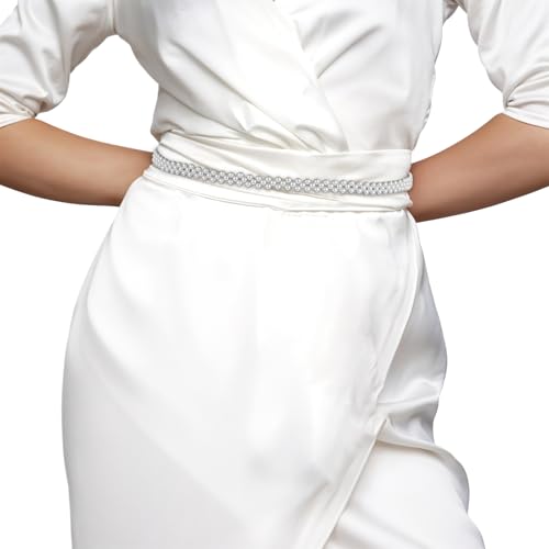 Pearl Wedding Belt Women's Pearls Bridal Bridesmaid Dresses Sash Belts Adjustable White Ribbon Belt for Flower Women Wedding Dress Bride Bridesmaid Dresses Festival Gifts Ladies