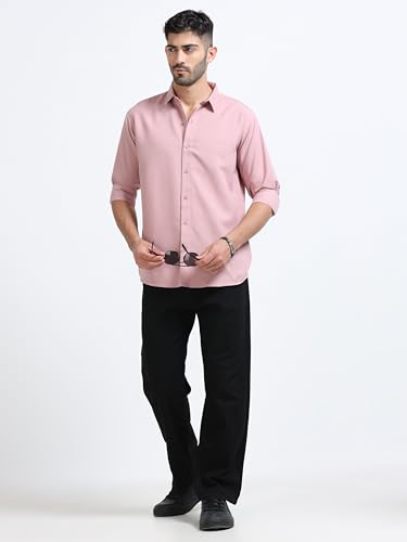 Image of Men's Solid Casual Shirt, Cotton Blend, Regular Fit, Spread Collar, Full Sleeve, Button Closure Perfect for Casual & Office Wear