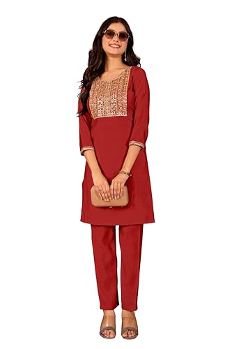 Image of Women's Embroidered Kurta Pant Set | Ethnic Kurta with Pant | Festive & Casual Wear Suit Set for Women
