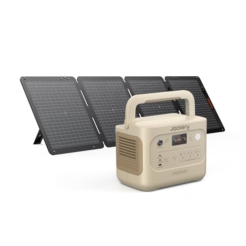 Image of Jackery Solar Generator 1000 v2 with 100W Solar Panel,1070Wh Portable Power Station, LiFePO4 Battery,1500W AC Output,1 Hr Fast Charge, for Camping,Emergency, RV, Off-Grid Living(Dune White)