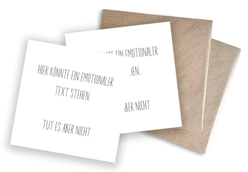 WBdesignz mit Umschlägen 2er-Set quadratische Grußkarten mit Spruch „Hier könnte ein emotionaler Text stehen“ – witzige Karte zum Abschied, Umzug oder Jobwechsel –125 x 125 mm (2er-Set)
