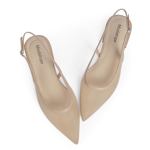 Modatope Slingback Flats for Women Pointed Toe Ballet Flats Classic Low Heel Sandals Dress Shoes