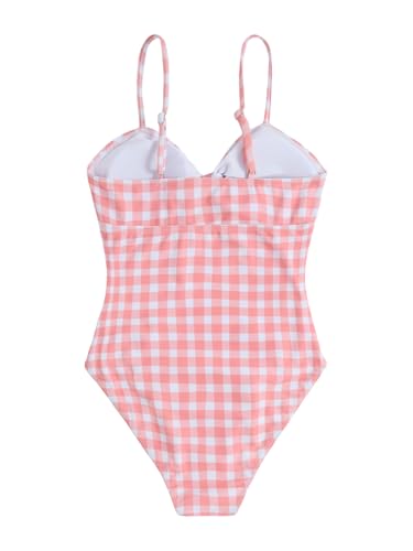 Image of Floerns Girl's Gingham Print Ruched Cut Out Knot Front One Piece Swimsuit