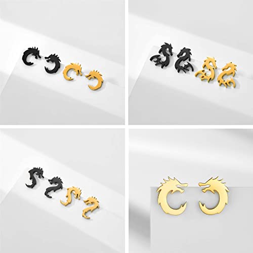 Stainless Steel Gold Silver Black Color Dragon Silhouette Post Stud Earrings Minimalist Fashion Ear Jewelry Gift for Women Men Girls4
