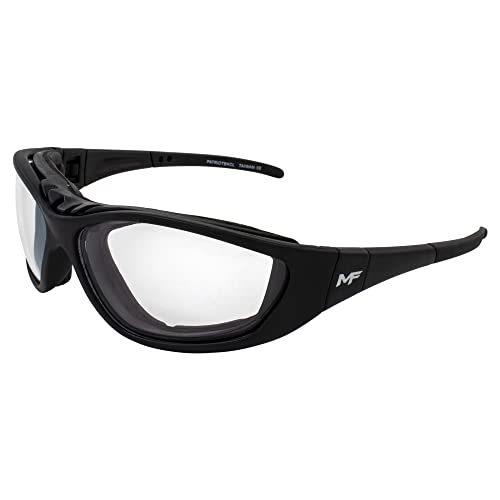 MF Eyewear Patriot Padded Bifocal Motorcycle Riding Safety Glasses Black w/Clear Lens +1.5 Magnification Z78.1+ Glasses Convert to Goggles