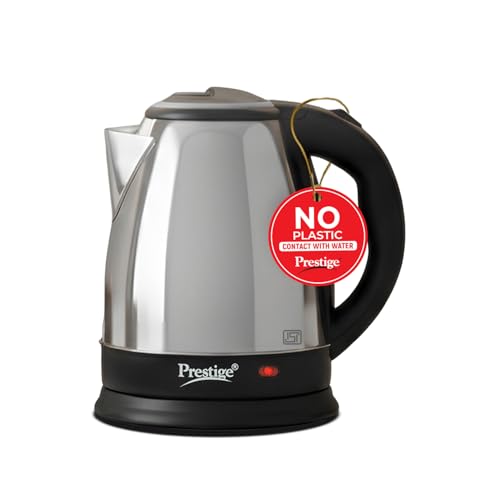 Prestige 1.5L PKOSS Stainless Steel Electric Kettle | 1350 Watts| Elegant Design | Cool-touch Handle and Lid | Automatic Cut-Off and Single-Touch Lid Locking | Black | 1Y Warranty | ISI Certified