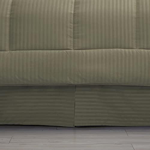 Image of Sweet Home Collection 8 Piece Comforter Set Bag Stripe Design, Bed Fitted, 1 Flat Sheet, 2 Pillowcases, 2 Shams, King, Dobby Sage