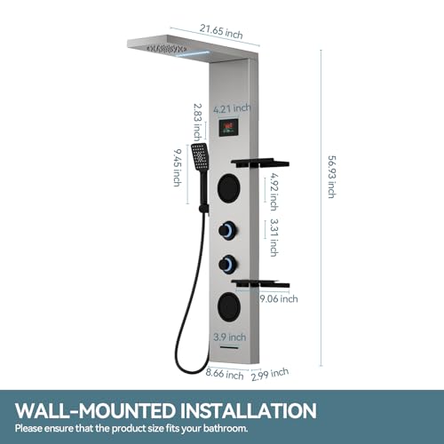 5 in 1 Brushed Nickel Rainfall Shower Panel Tower System With Storage Shelf by BATHLAVISH - Image 3