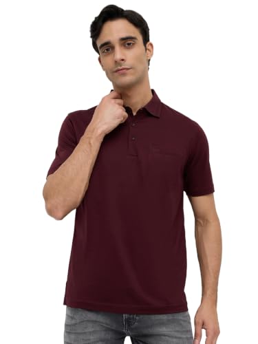 Image of Park Avenue Men Regular Fit Solid Pattern Pure Cotton Polo Neck Half Sleeve Casual T-Shirt