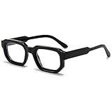 Breaksun Square Thick Frame Glasses for Women Men Retro Rectangle Blue Light Glasses Small Square Chunky Eyeglasses (Black)